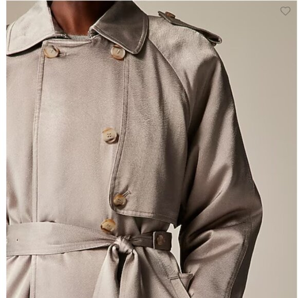 J. Crew Silver Metallic Trench Coat Satin Crepe with Classic Design S 4 NWOT - Picture 11 of 12